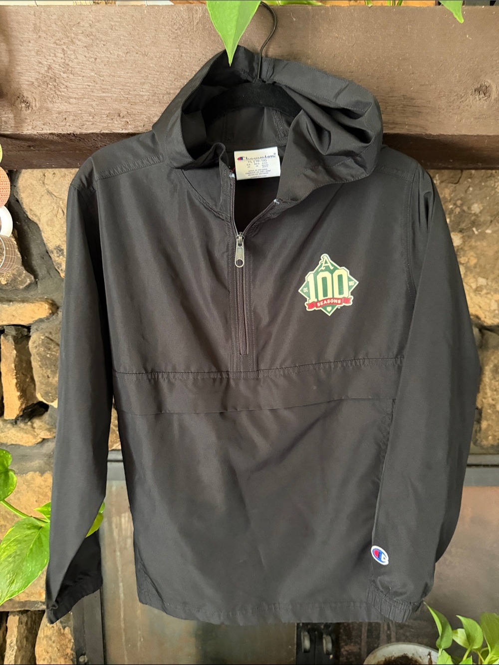 Champion Arkansas Black Hooded Pullover Windbreaker with 100 Seasons Logo YL